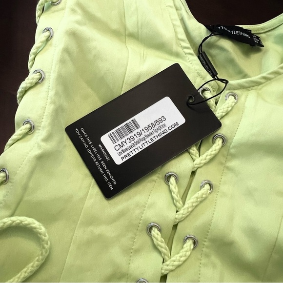 Bright Lime Green Woven Lace Up Detail Plunge Sleeveless Sexy Top size 4 NWT - Picture 7 of 11